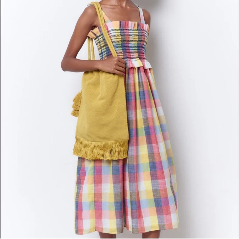 Anthropologie Corey Lynn Calter Colorful Plaid Sundress‎ with Yellow Bag